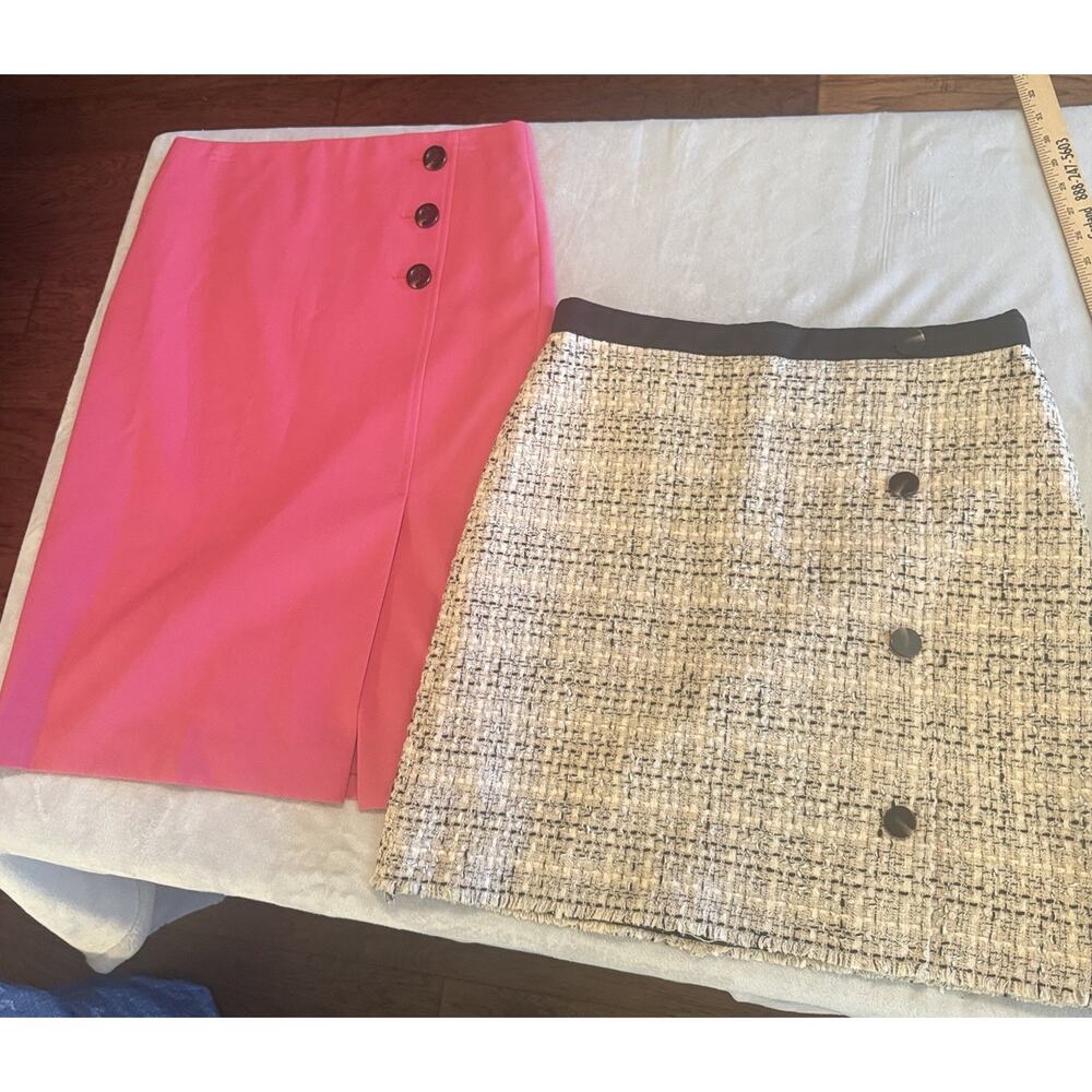 Ann Taylor Pencil‎ Skirt Lot Of 2 Sz 10 Tweed & Hot Pink Career A-line Old Money